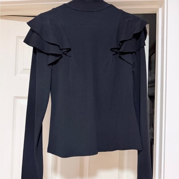 Veronica Beard Black Ruffle Long Sleeve Top - Picture 2 of 4